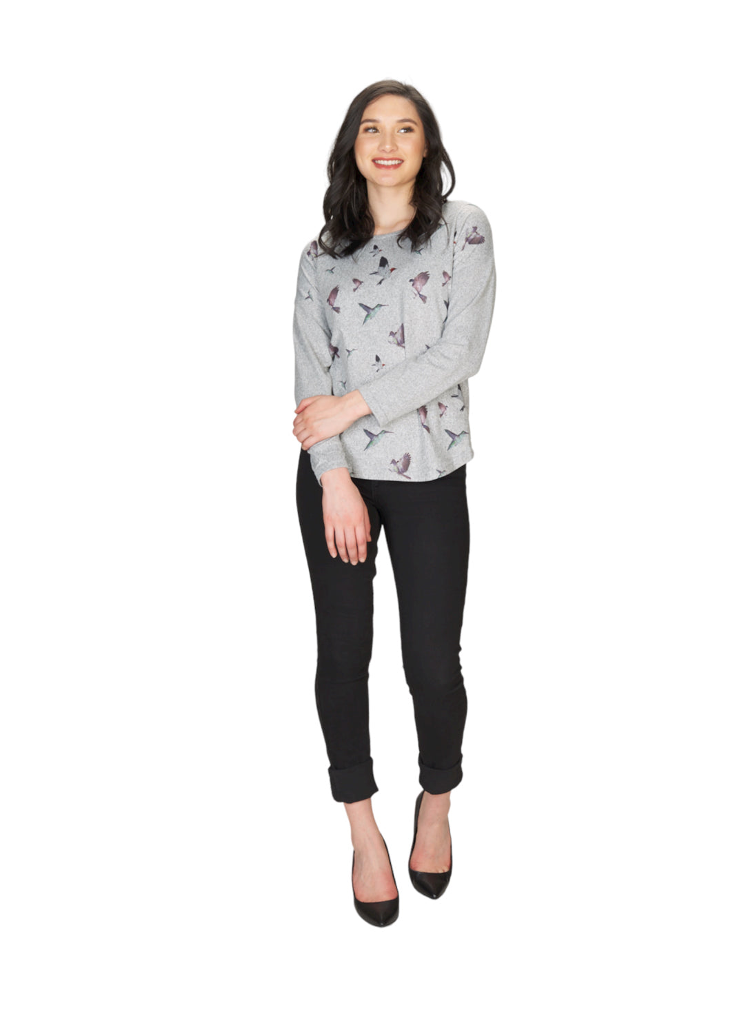 GREY Bird Print Sweater