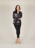 BLACK Rose Print Sweater with Zipper Detail