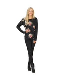 BLACK Floral Sweater with Solid Sleeves
