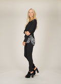 BLACK Sweater with Leopard Print Underlay