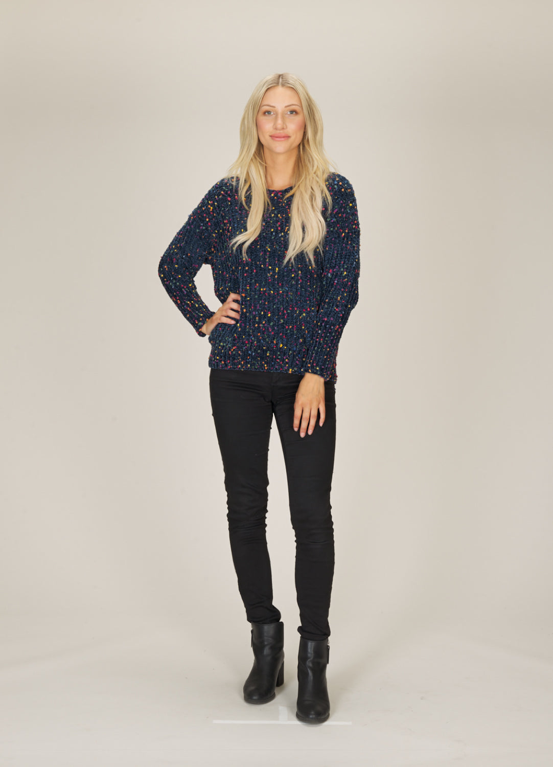 NAVY Chenille Knit Sweater w Multicolored Flecks