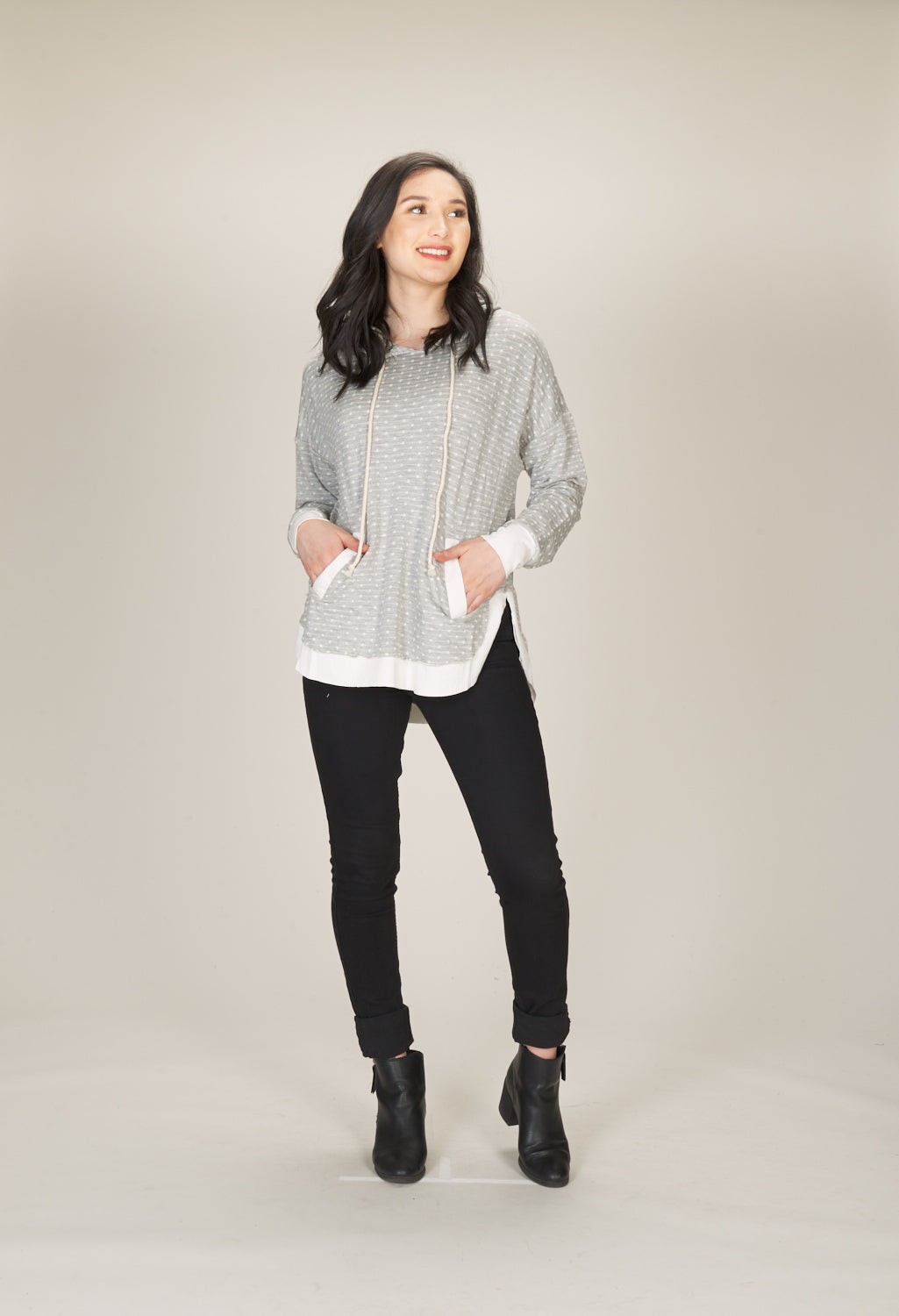GREY Brushed Jersey Polka Dot Hoody Sweater