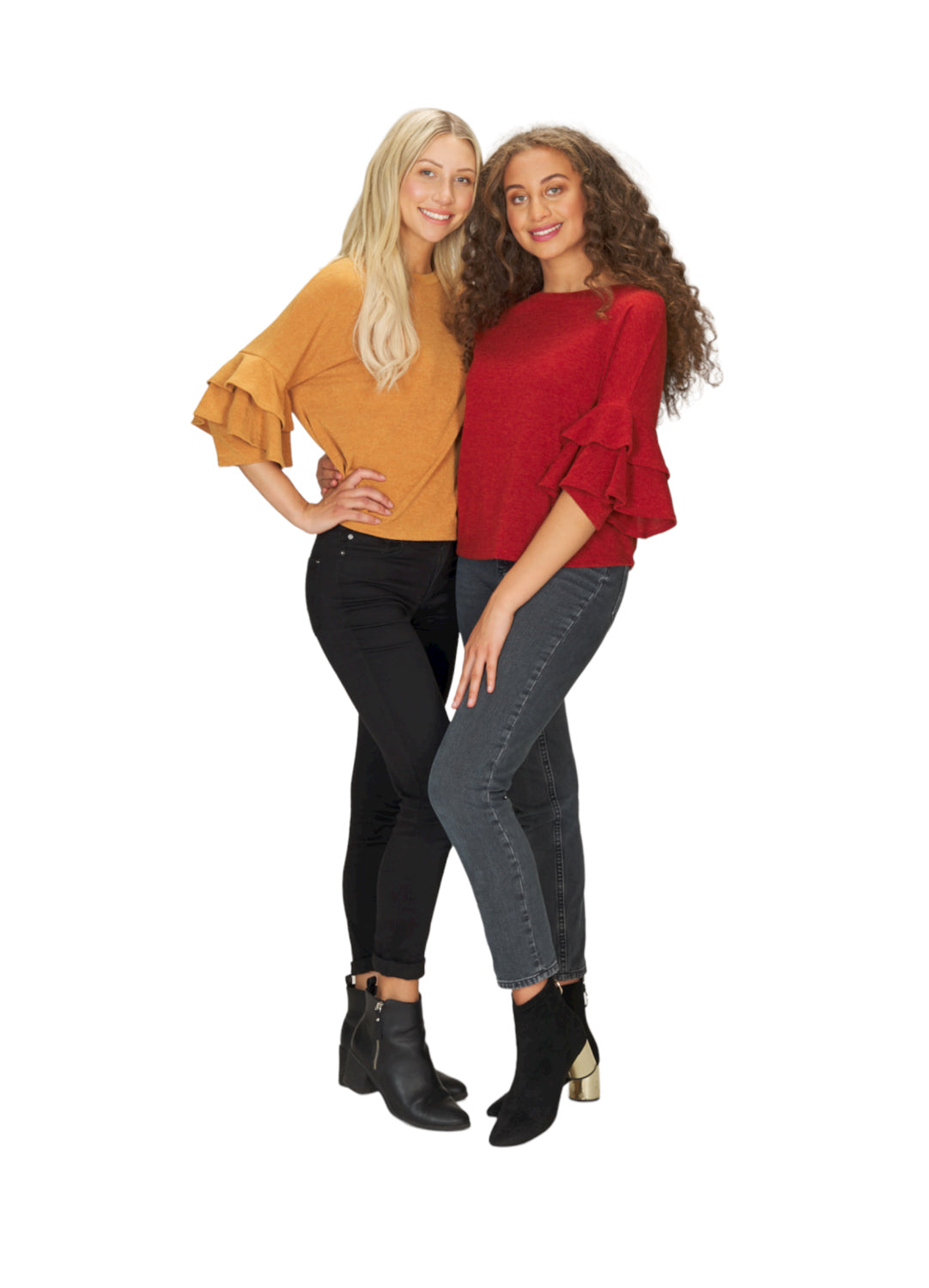 RUST Crop Sweater Top with Ruffle Sleeves