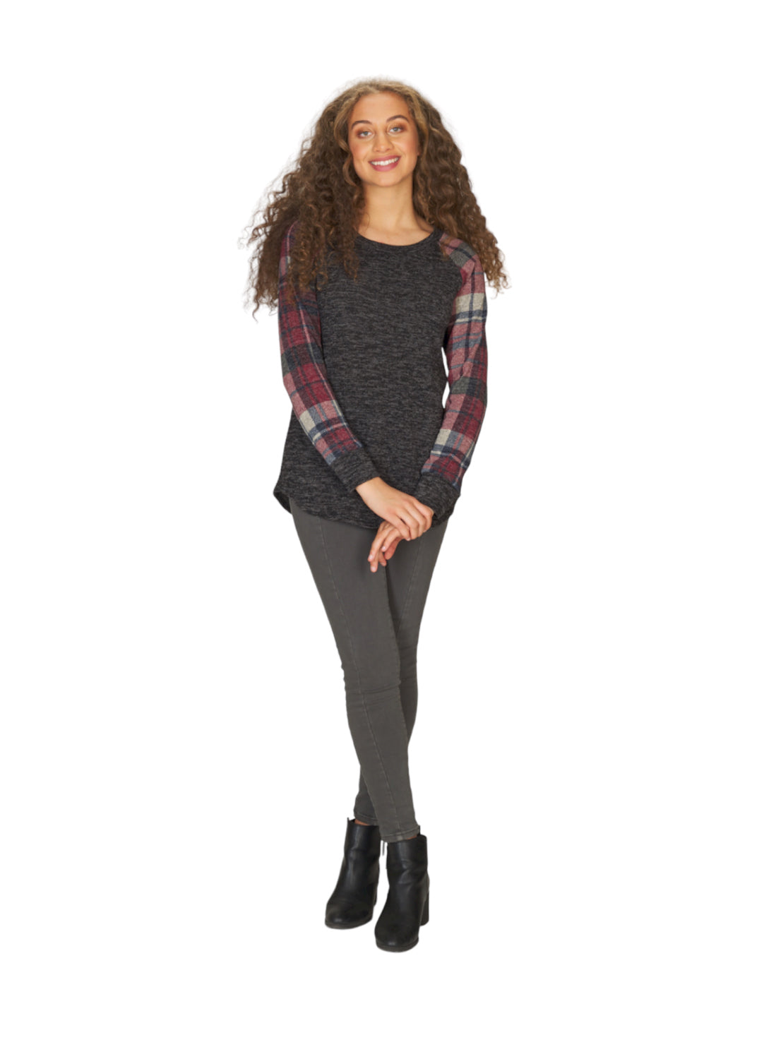 CHARC Heathered Basseball T with Plaid Sleeves