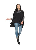 BLACK Poncho with Printed Trim