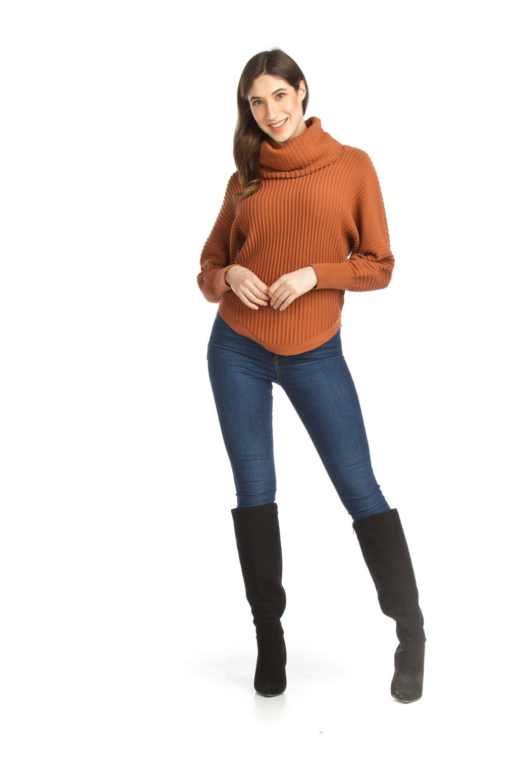 RUST Ribbed Sweater with Cowl Neck