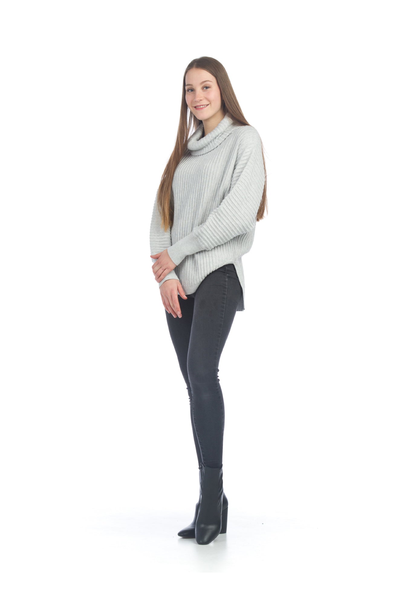 TEAL Ribbed Sweater with Cowl Neck