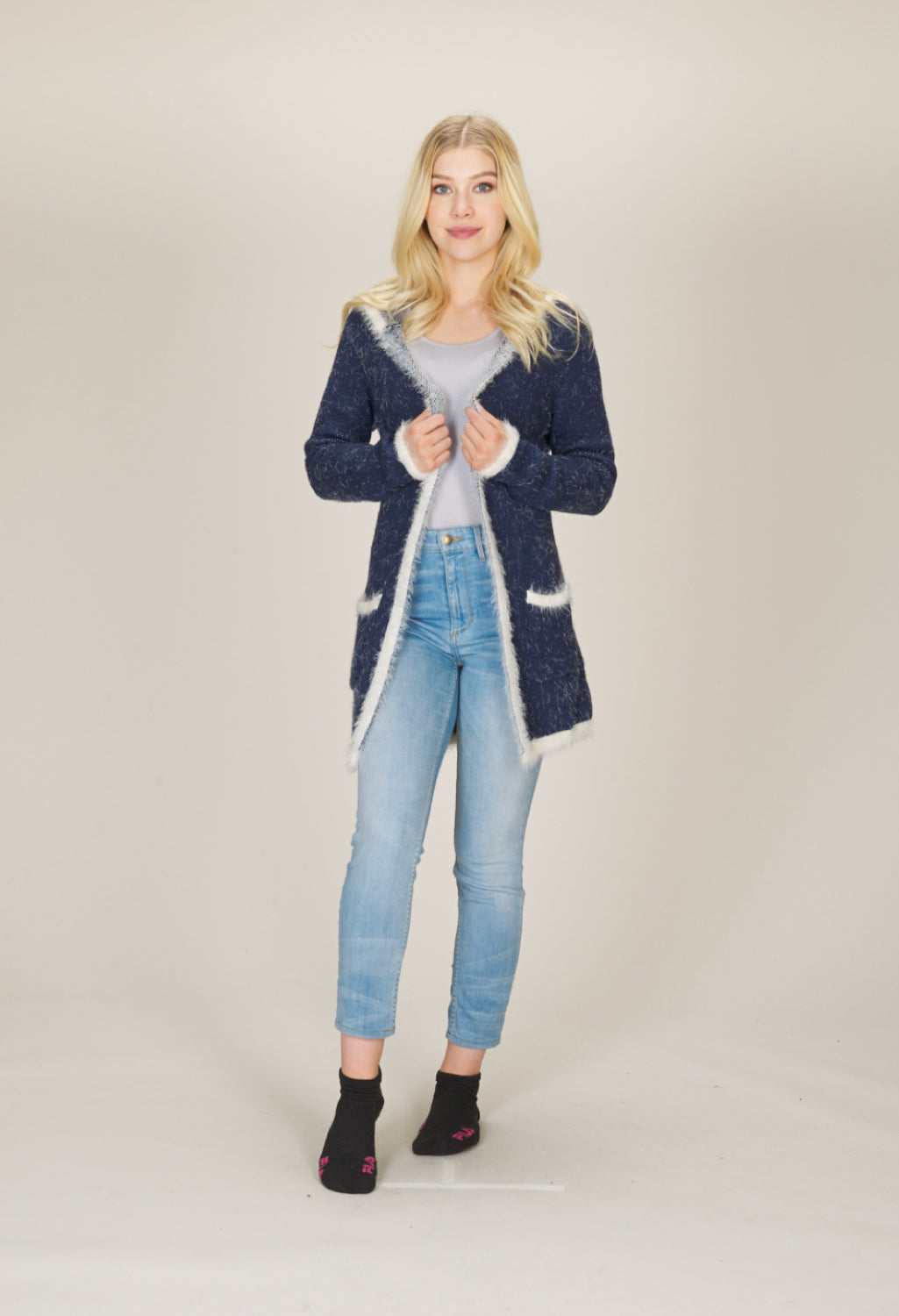NAVYC Hooded Eyelash Cardigan with Pockets