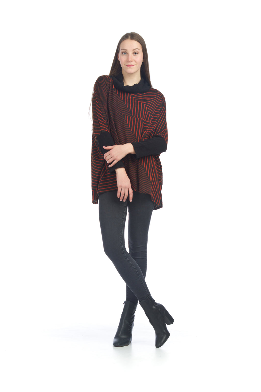 TAUPE Asymmetrical Stripe Poncho