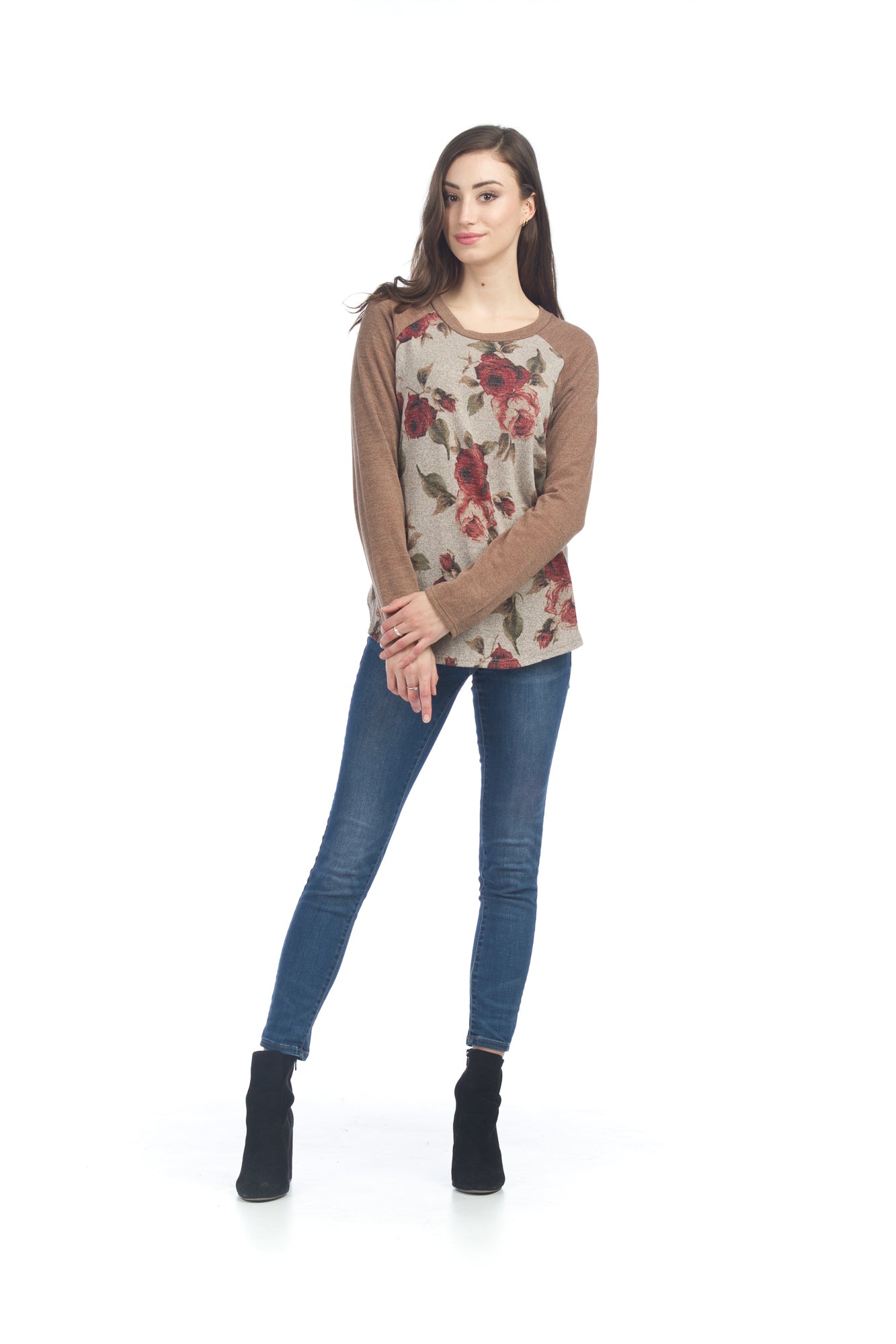 TAUPE Floral Print Baseball T
