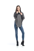 GREY Soft Plaid with Button Rib Sleeve Cowl Neck Poncho
