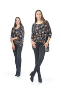 BLACK Leaf Print High Low Sweater