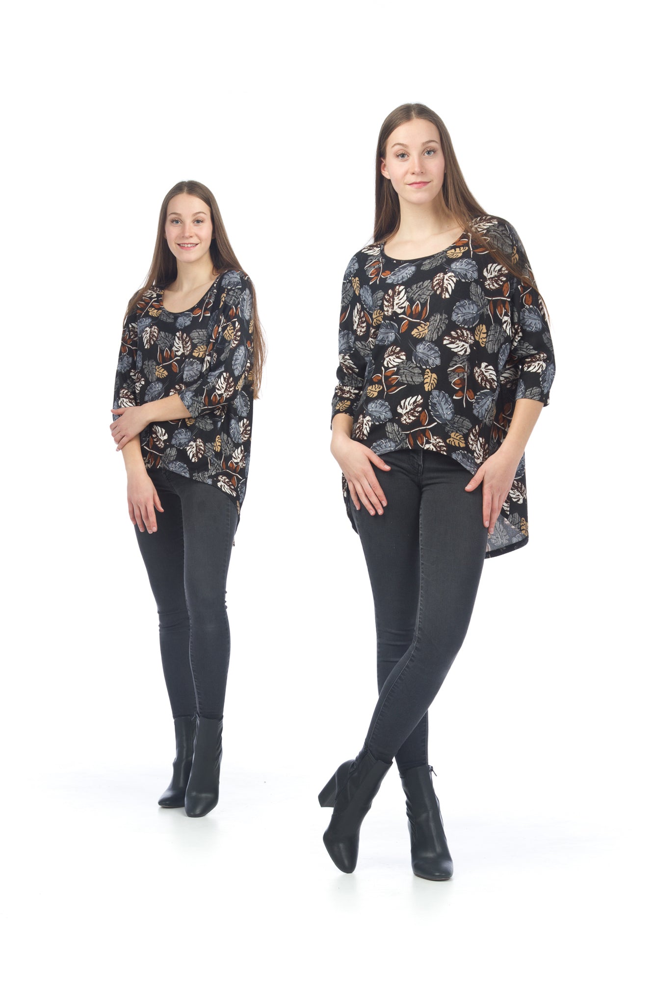 BLACK Leaf Print High Low Sweater