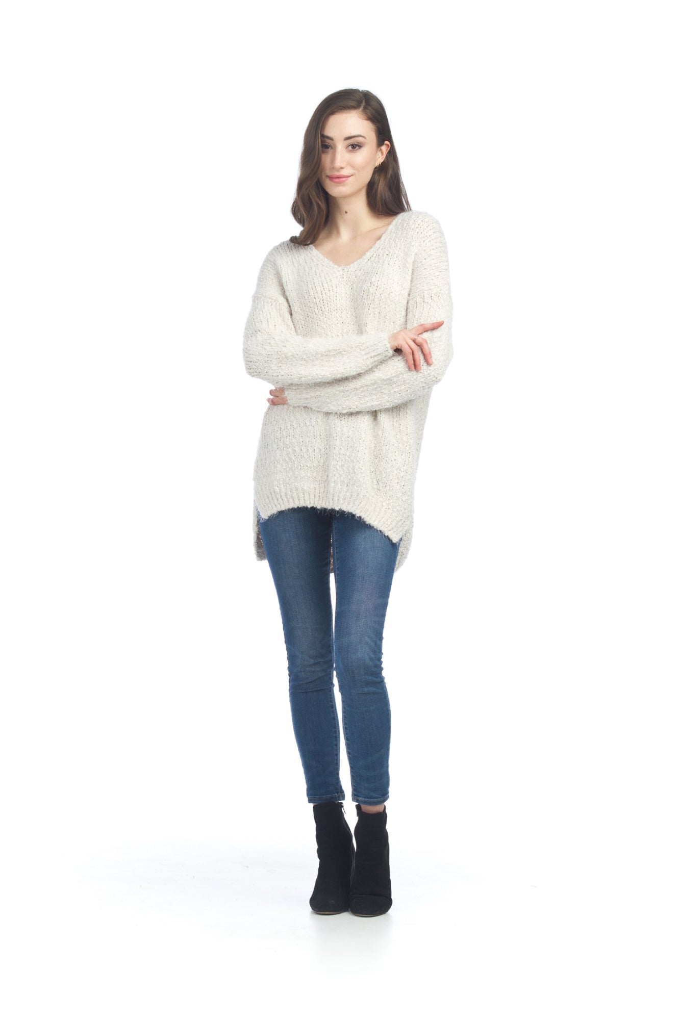 CREAM Long Sleeve Knit Sweater with Step Hem