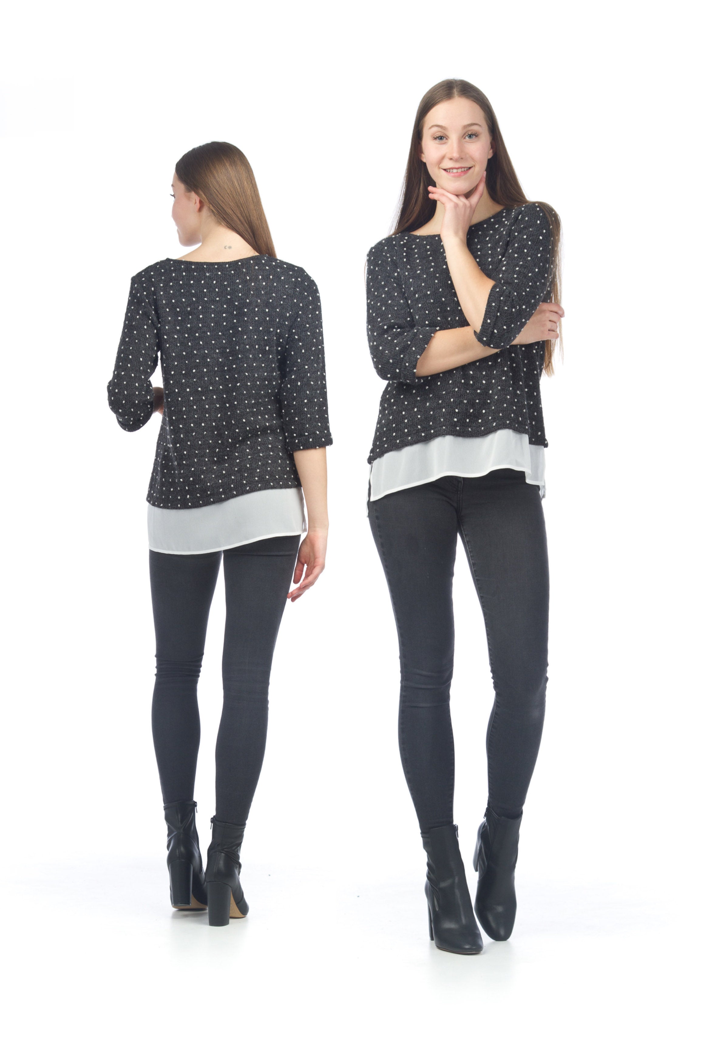 MUSTA Kni Pom-Pom Sweater with Georgette Underlay