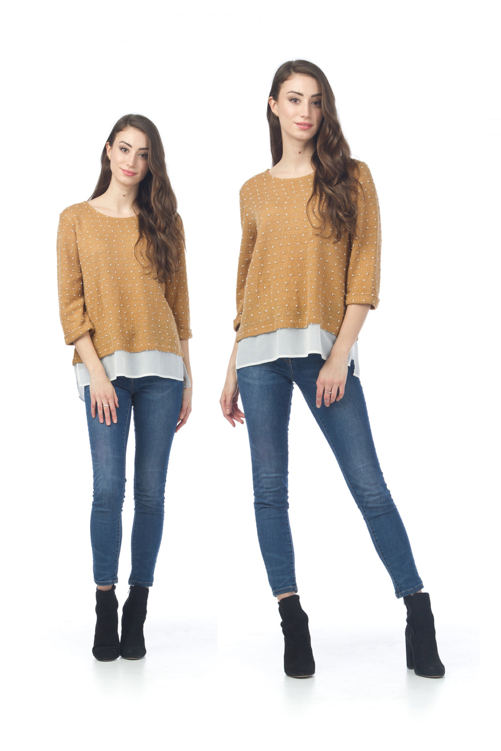 RUST Kni Pom-Pom Sweater with Georgette Underlay