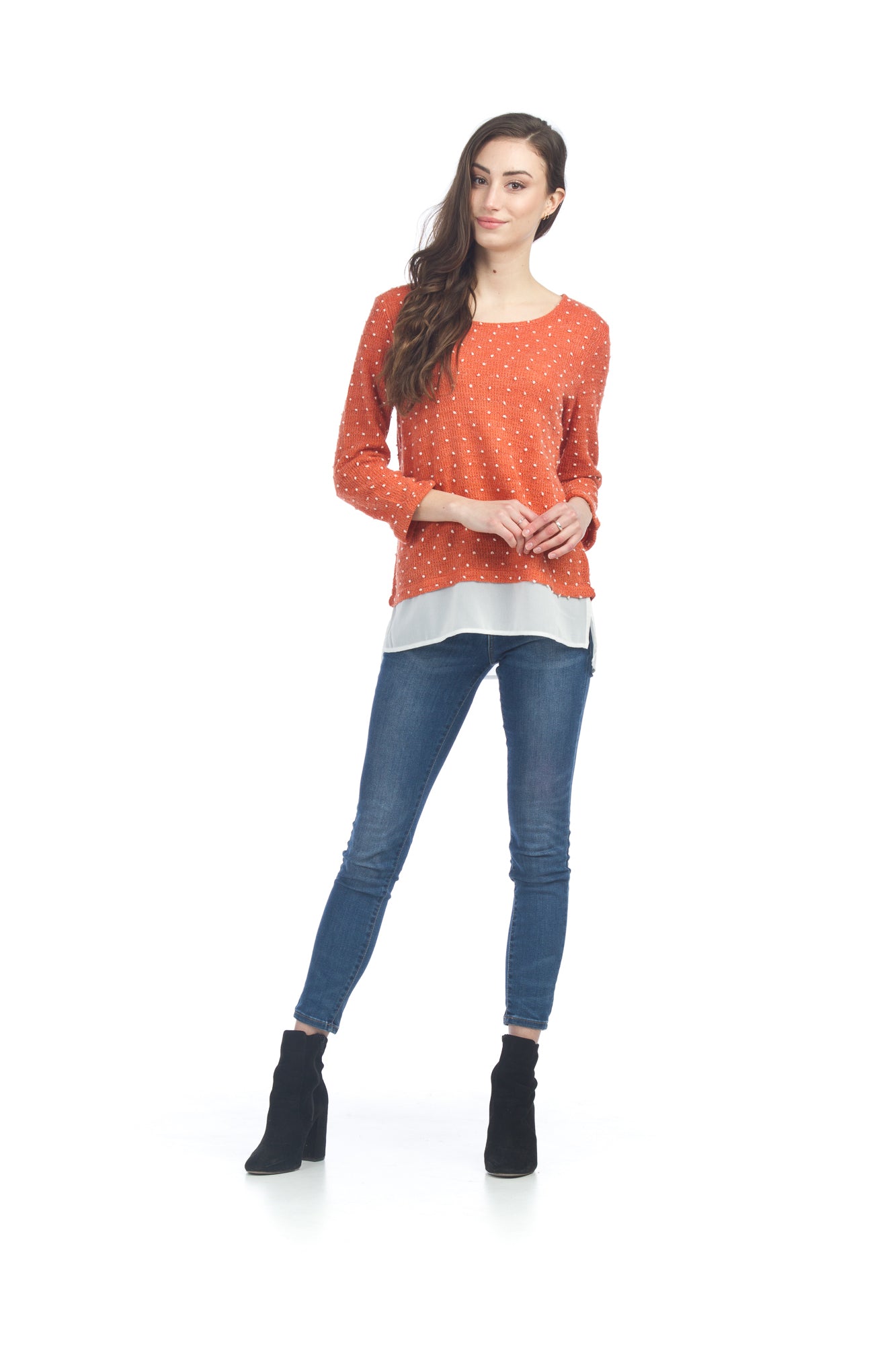 MUSTA Kni Pom-Pom Sweater with Georgette Underlay
