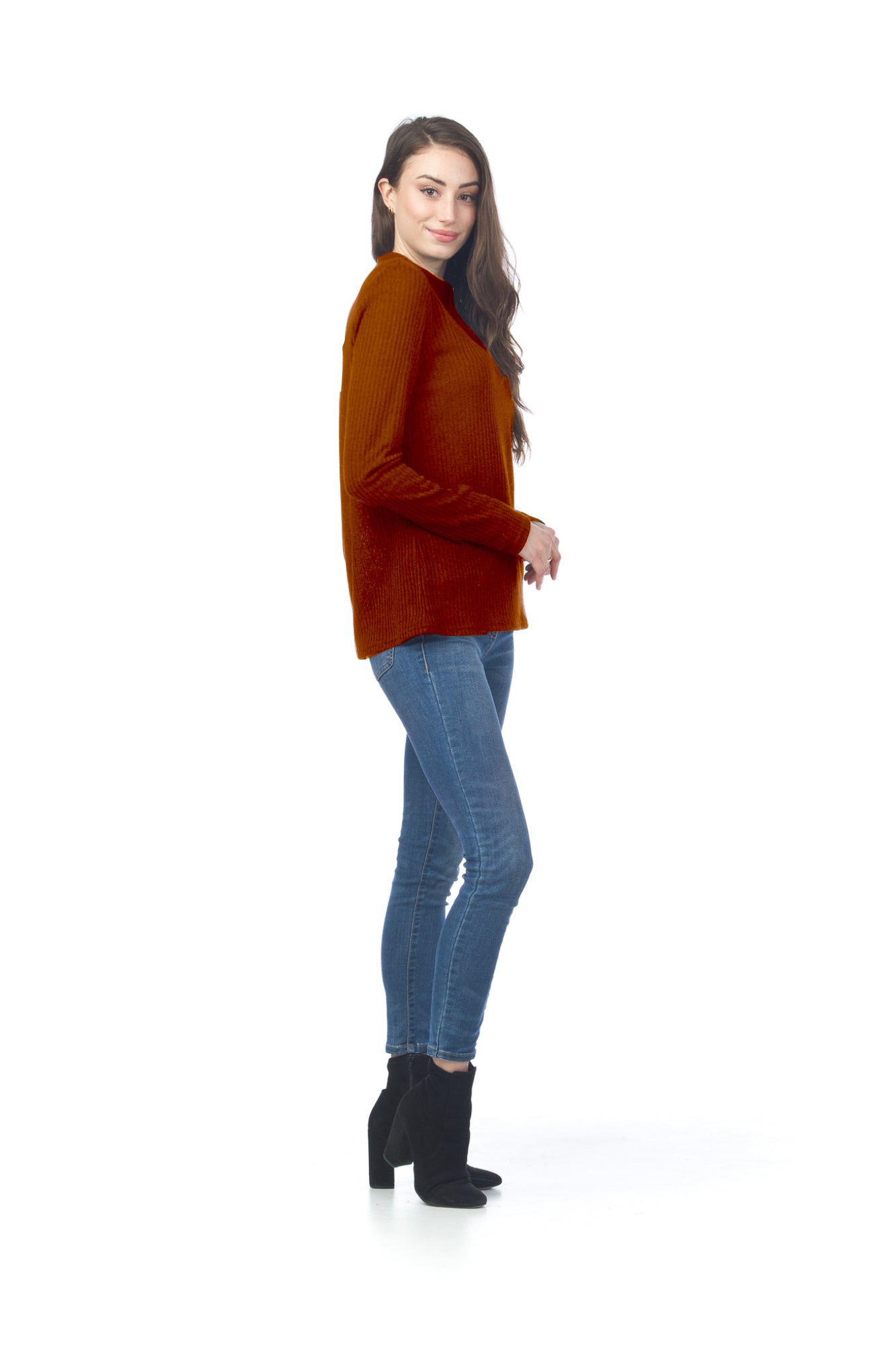 RUST Ribbed Mock Neck Sweater with Long Sleeve