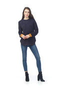 NAVY Knit Sweater with Contrast Cuff