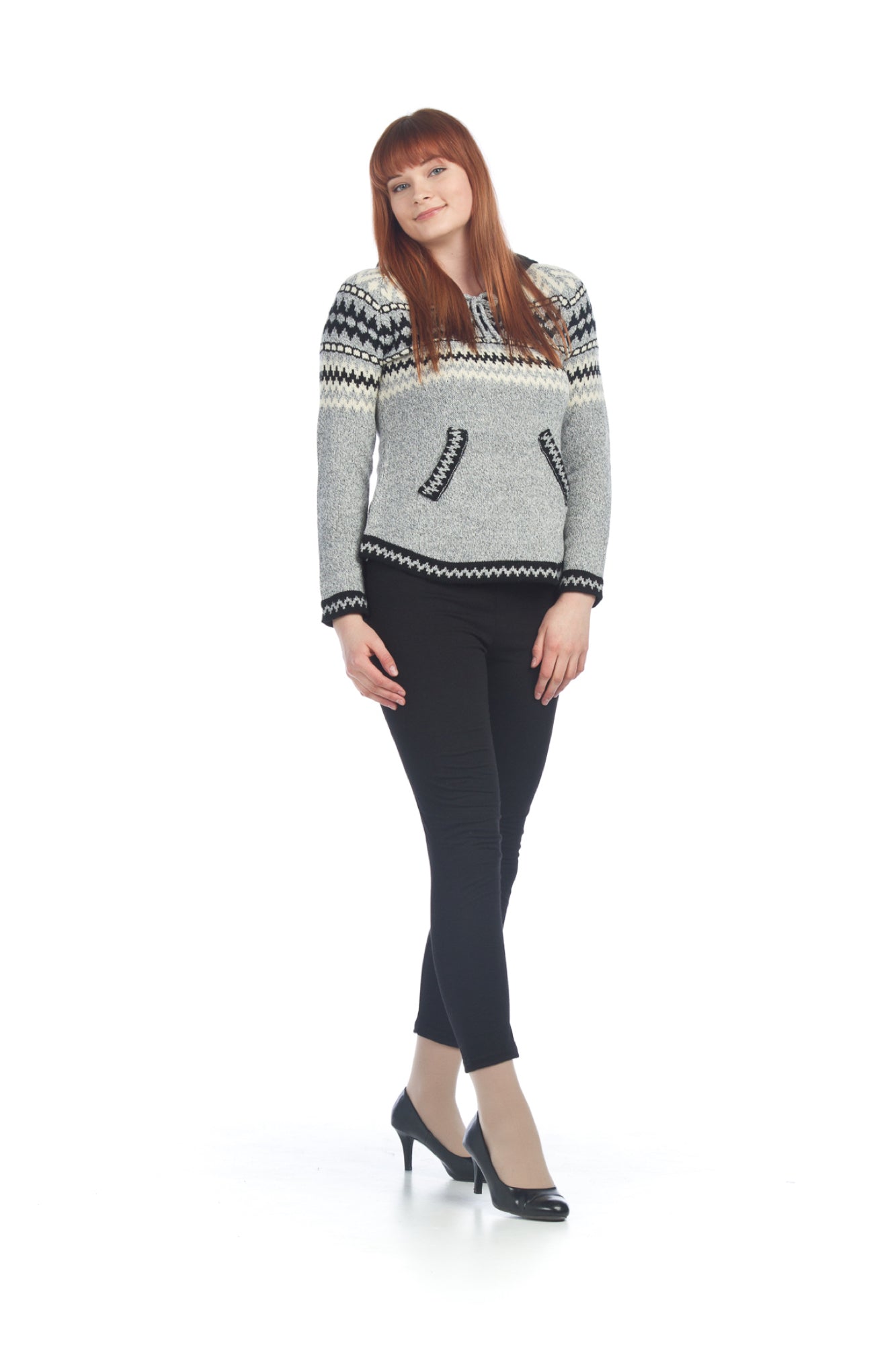 GREY Fairisle Knit Hooded Sweater