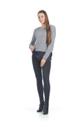 GREY Polka Dot Long Sleeve Sweater w Contrast Hem