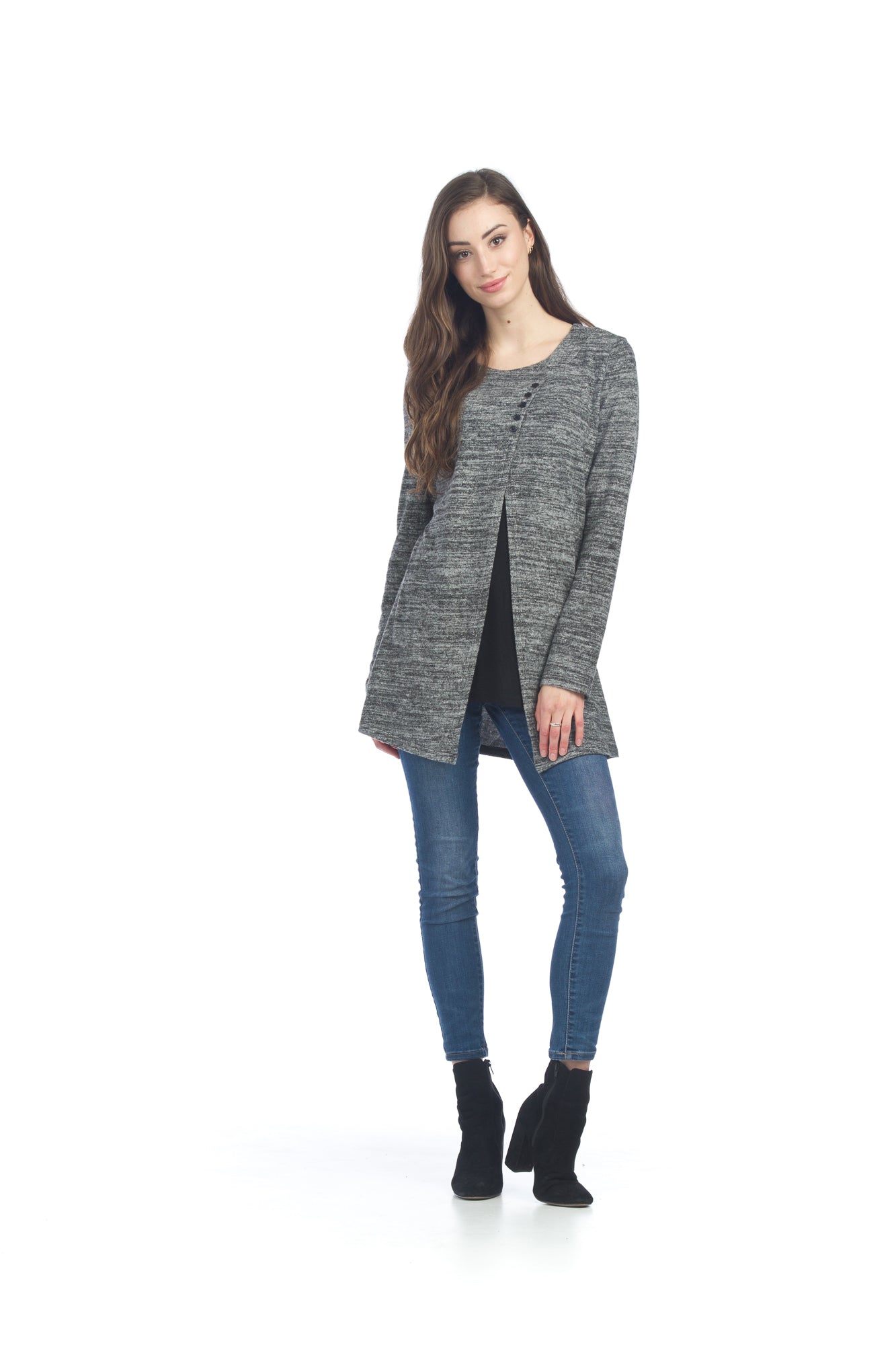 GREY Layered Long Sleeve Tunic  with Button Detail