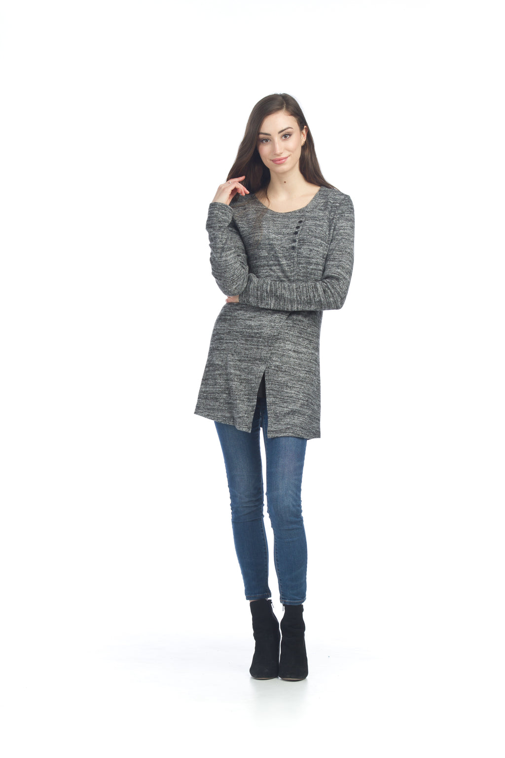 GREY Layered Long Sleeve Tunic  with Button Detail