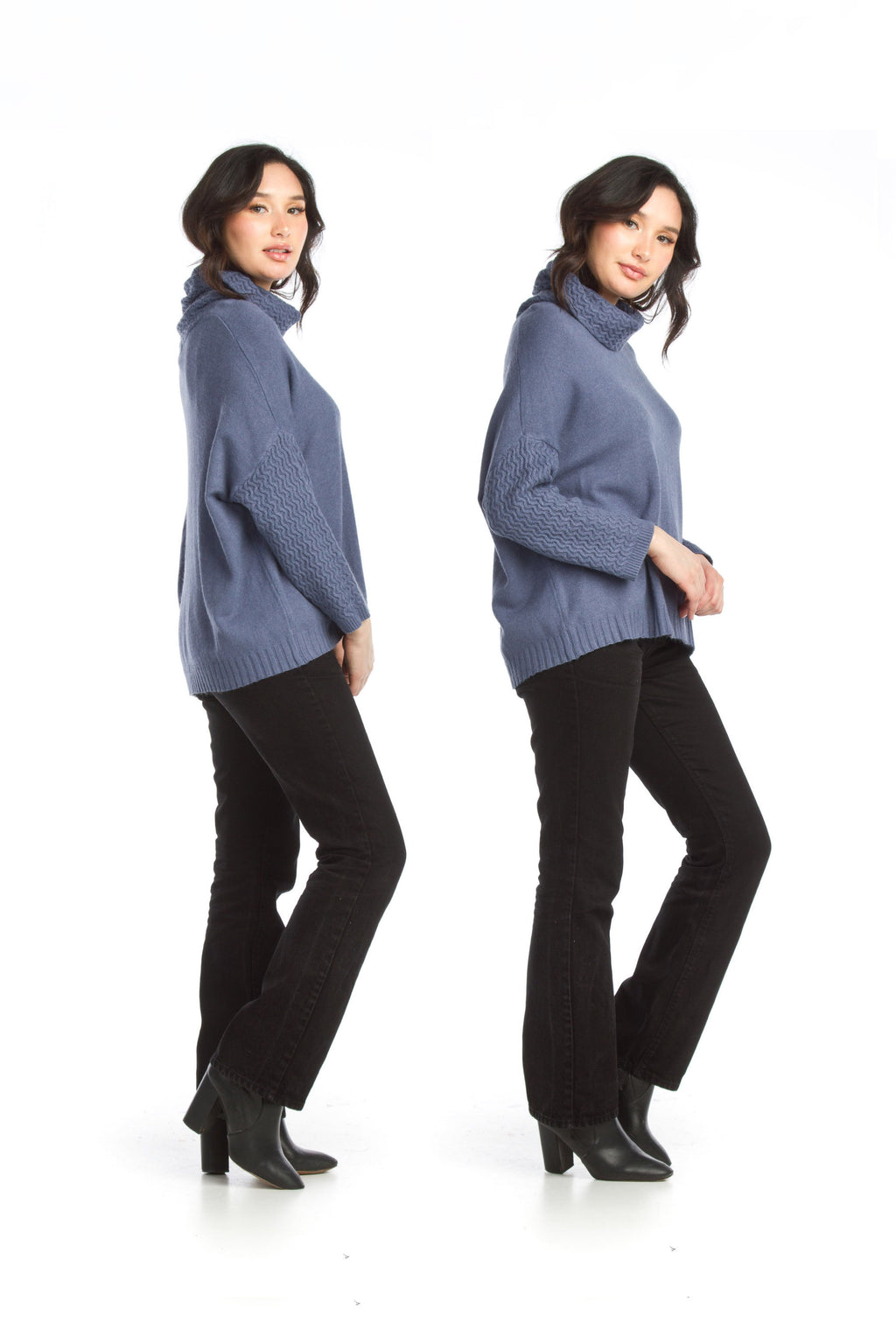 OATML Textured Knit Cowl Neck & Sleeves Sweater