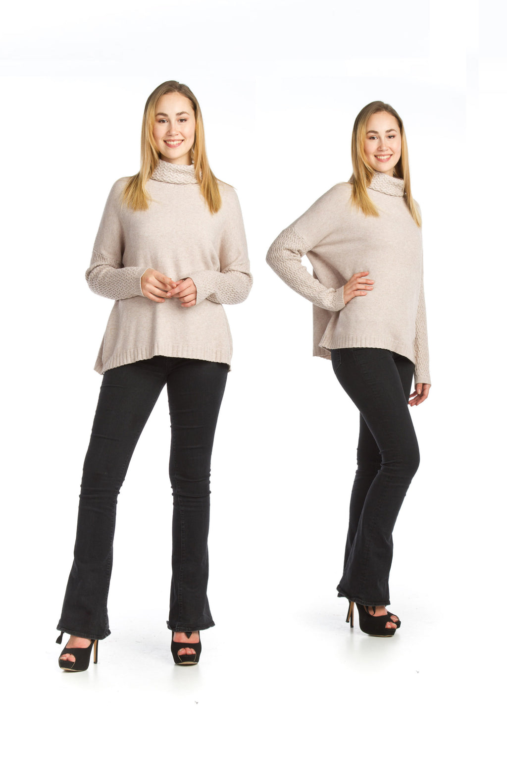 DENIM Textured Knit Cowl Neck & Sleeves Sweater