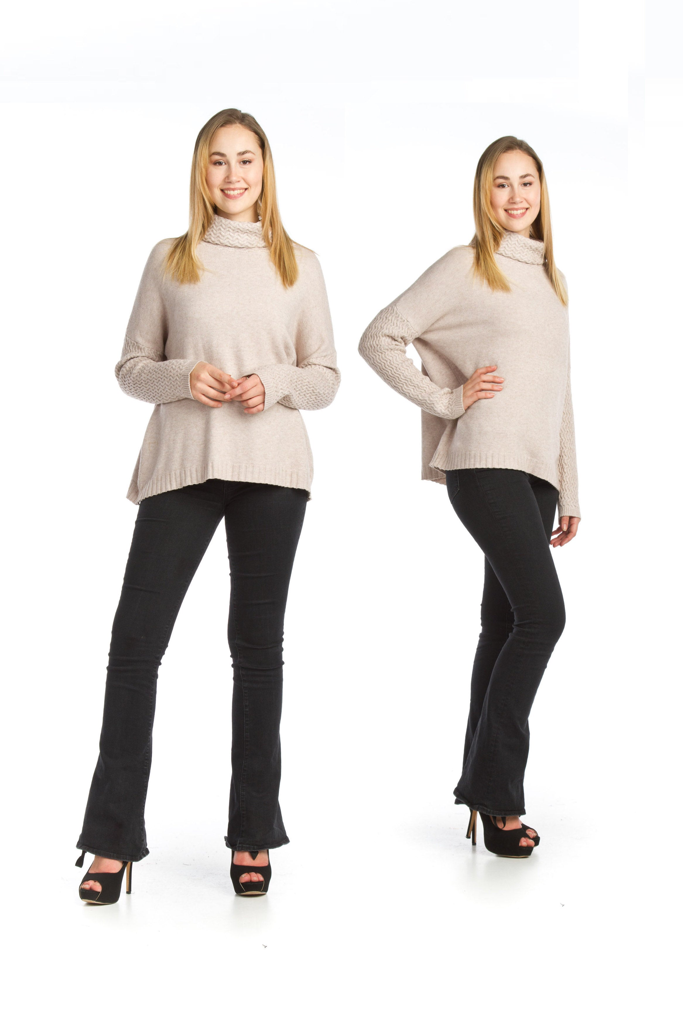 DENIM Textured Knit Cowl Neck & Sleeves Sweater