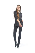 CHARC Rib Design Tab Sleeve Sweater Top with Pocket