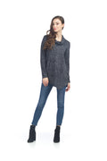 NAVY Tweed Angle Hem Sweater Top with Cowl Neck