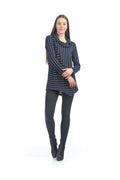 NAVY Striped Angle Sweater Top with Cowl Neck