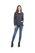 NAVY Striped Cowl Neck Sweater Top with Pocket