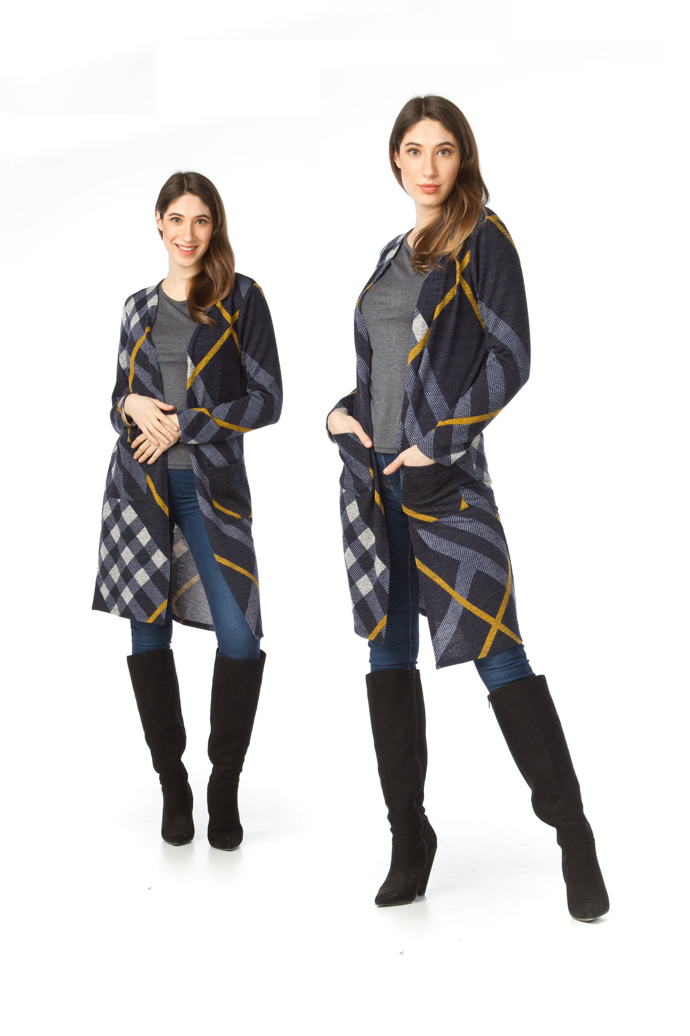 NAVY Plaid Cardigan