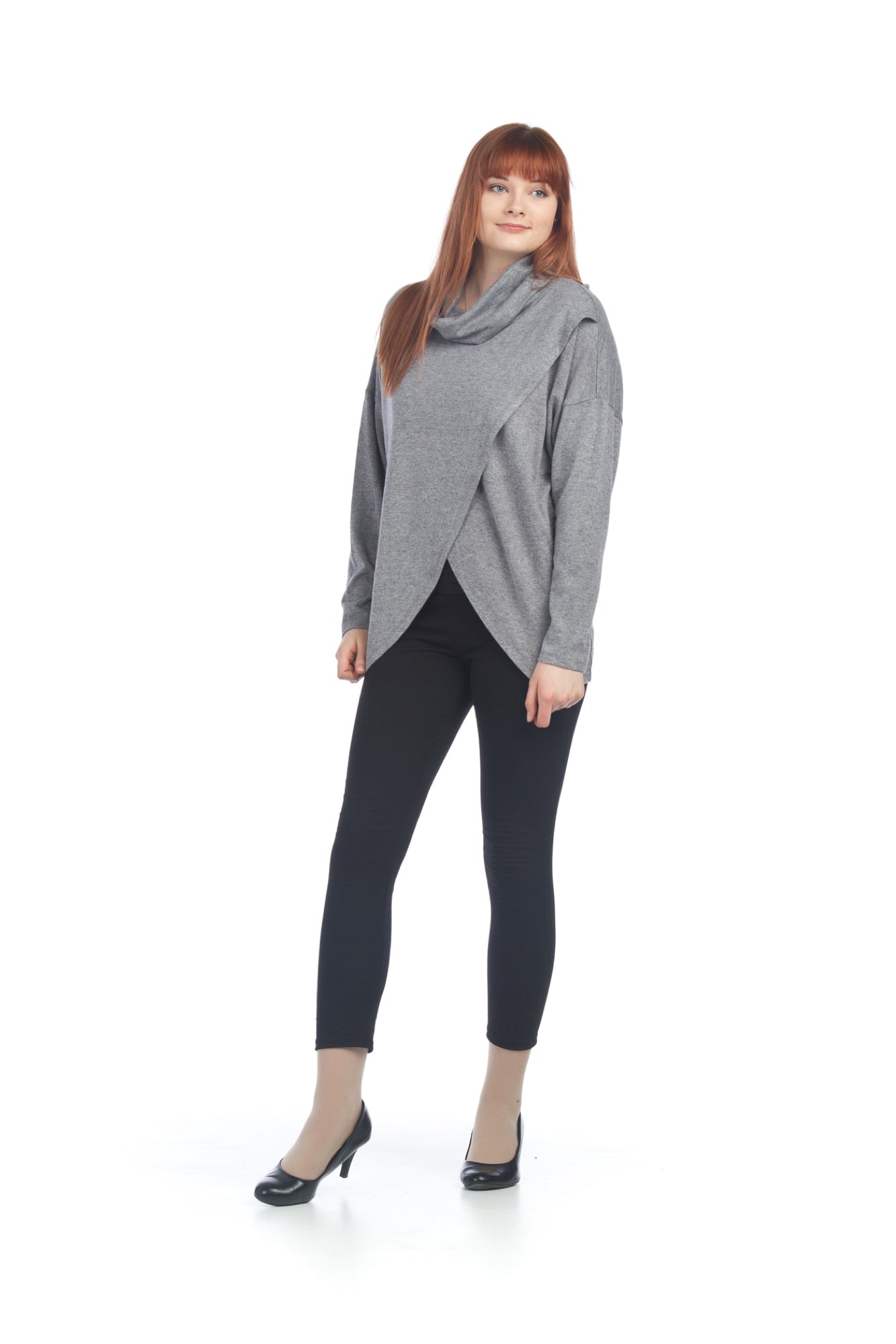 GREY Cowl Neck Crossover Top