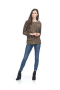 MULTI Global Print Sweater Top with Ruching Side