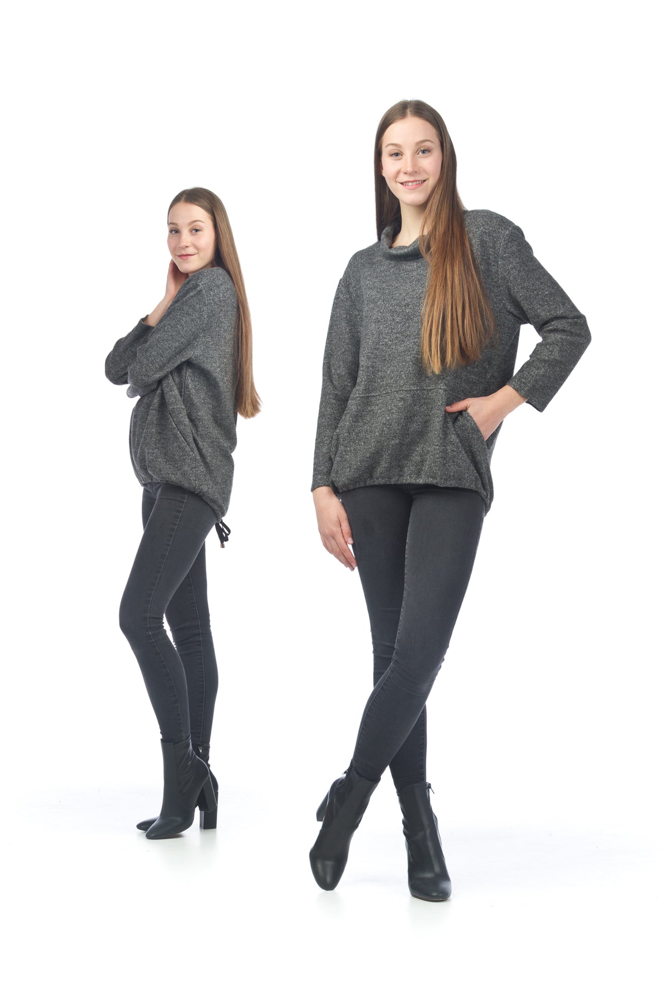 CHARC Ribbed Oversized Cowl Neck Sweater w Pockets