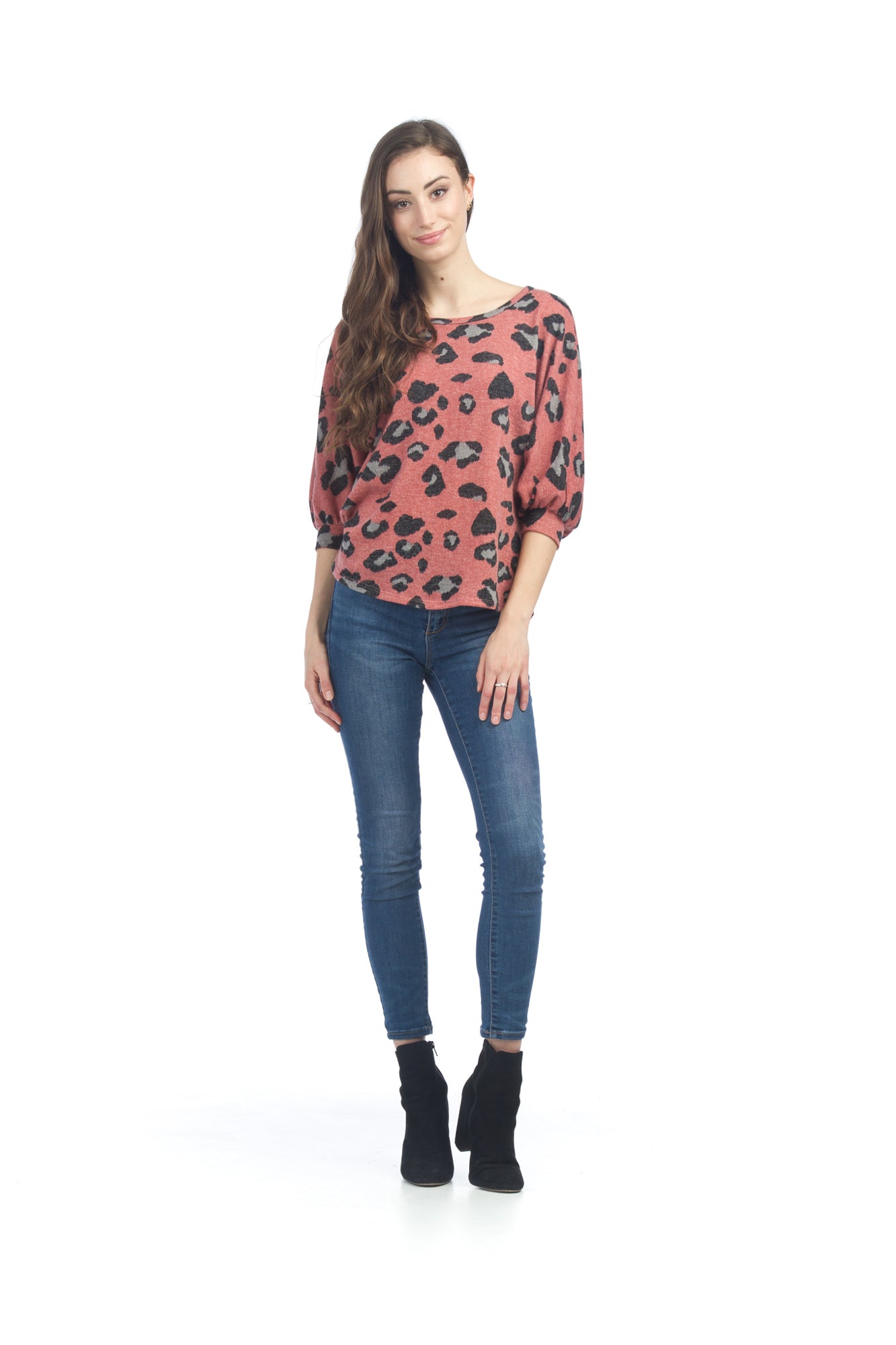 PINK Leopard Print Dolman Sleeve Sweater