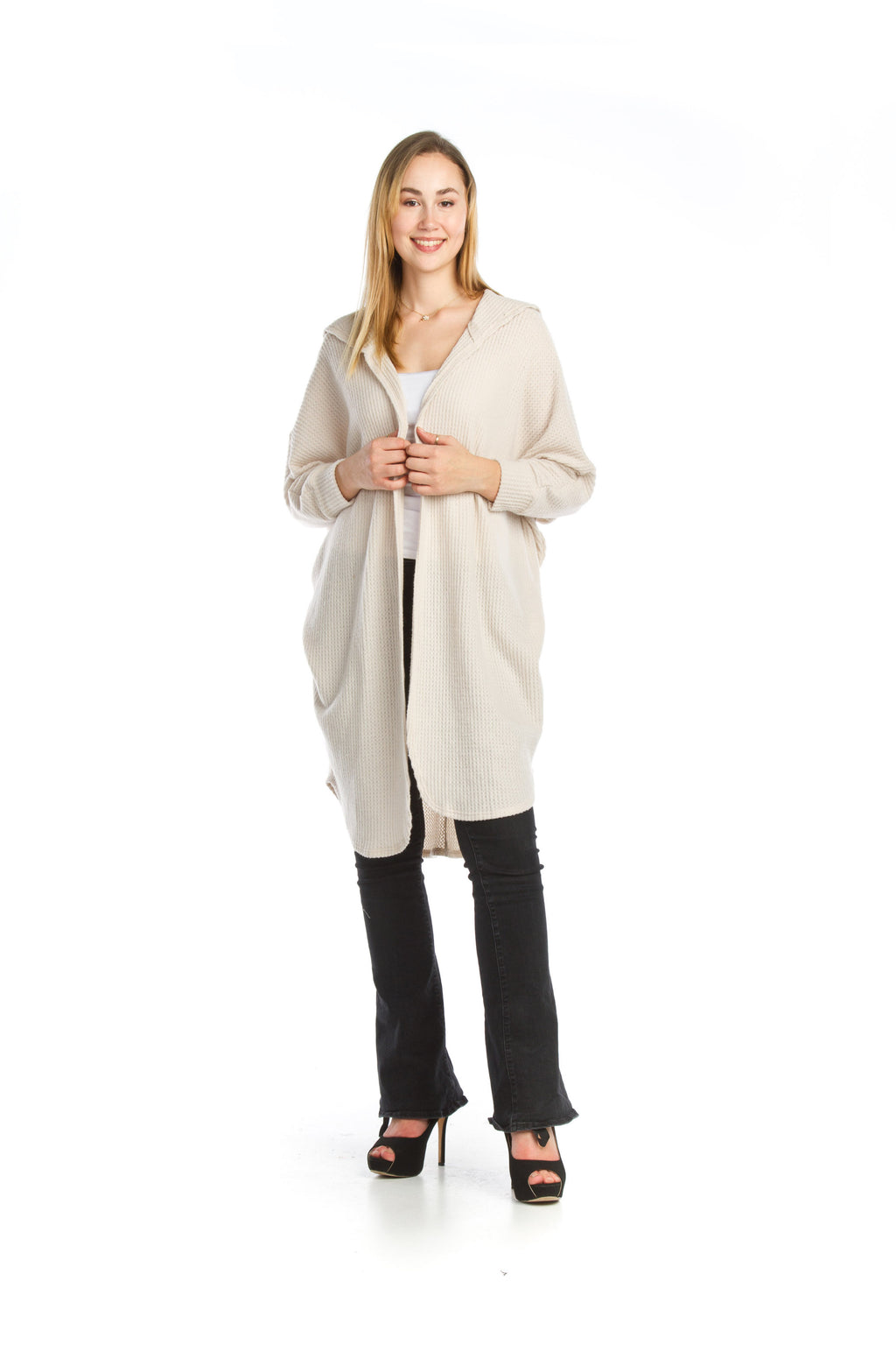 CHARC Waffle Knit Hooded Cardigan