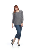 GREY Plaid Long Sleeve Tunic with Button Detail