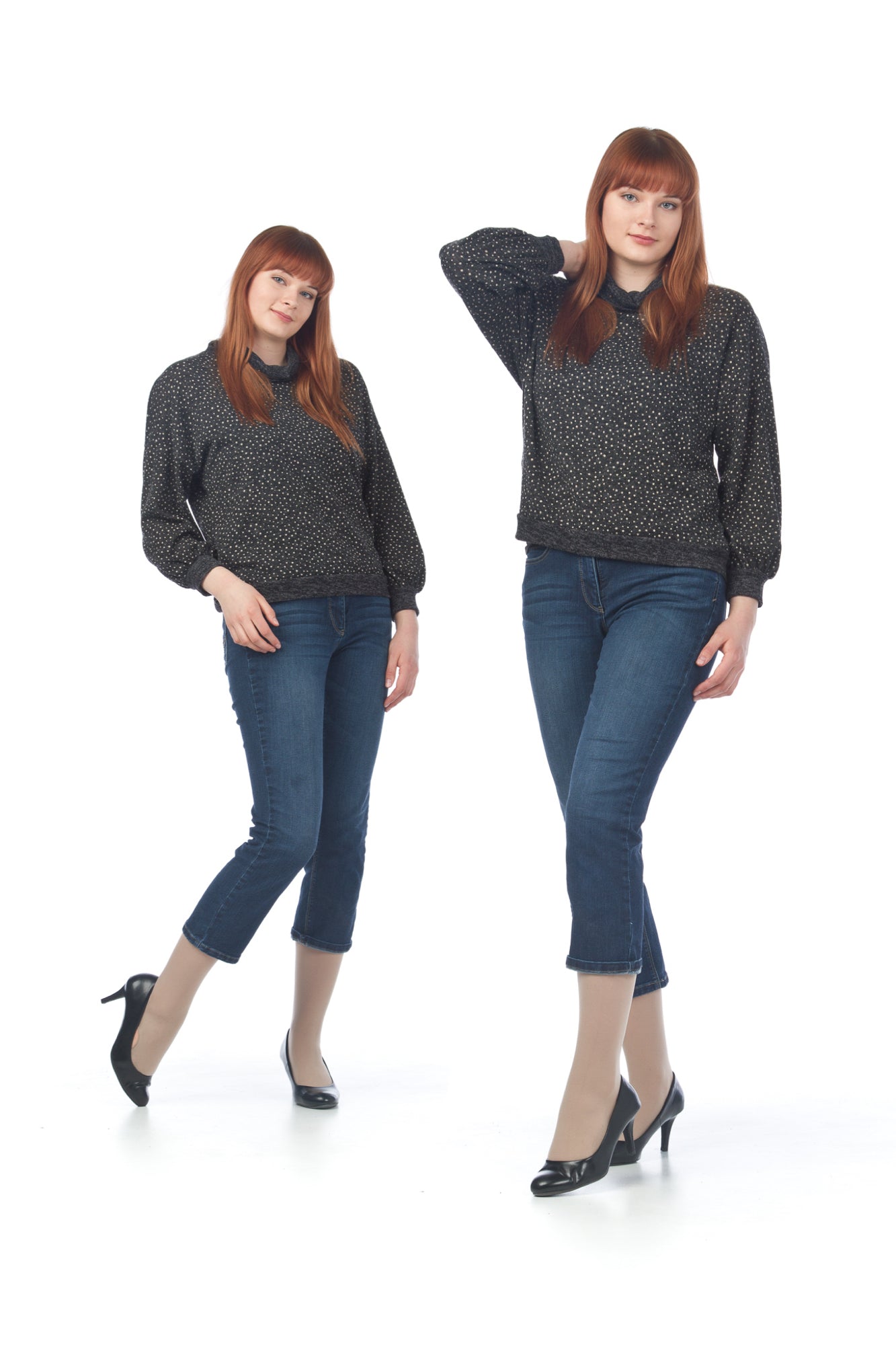 GREY Spotted Sweater with Bishop Sleeve