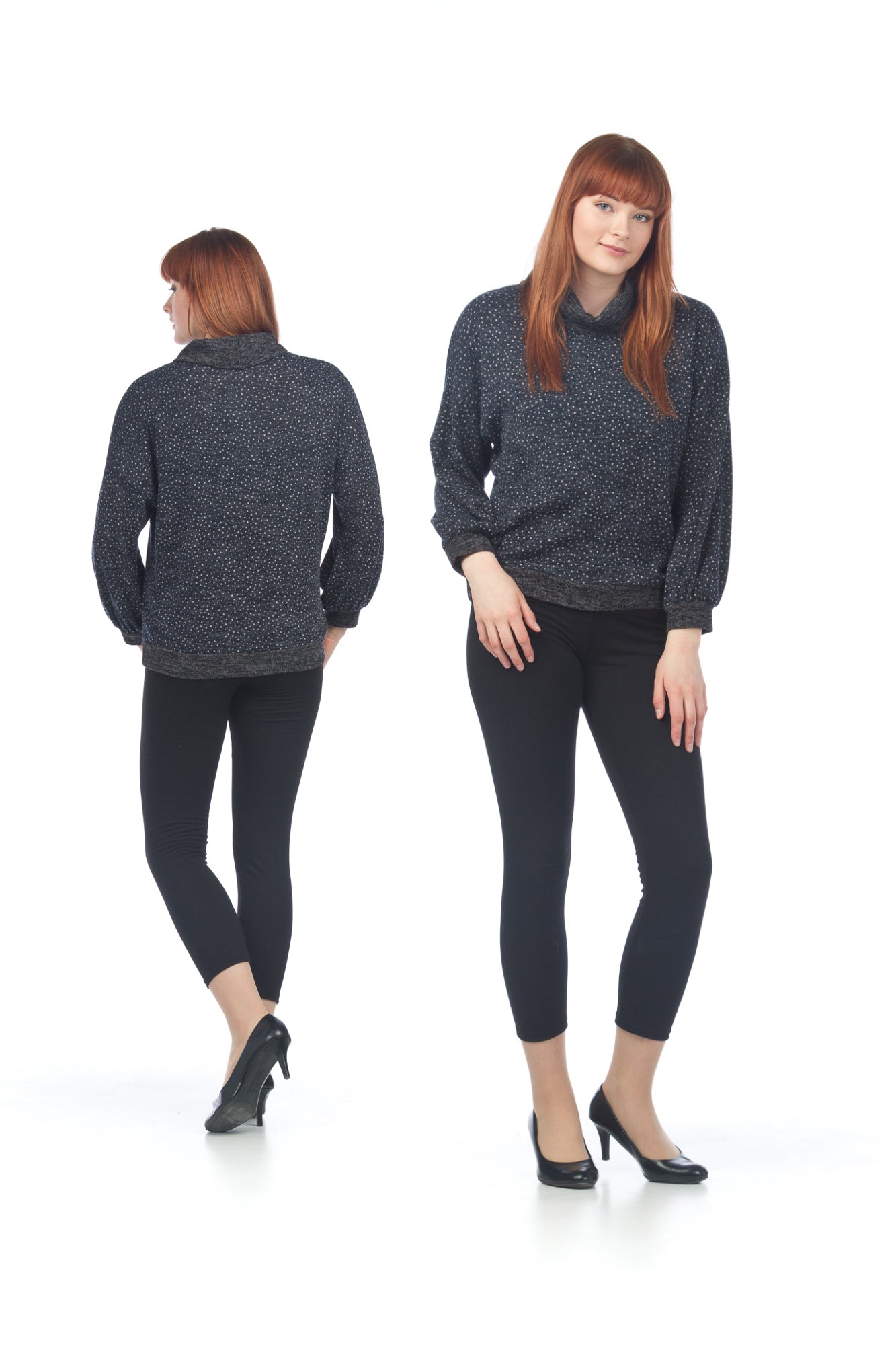 NAVY Spotted Sweater with Bishop Sleeve