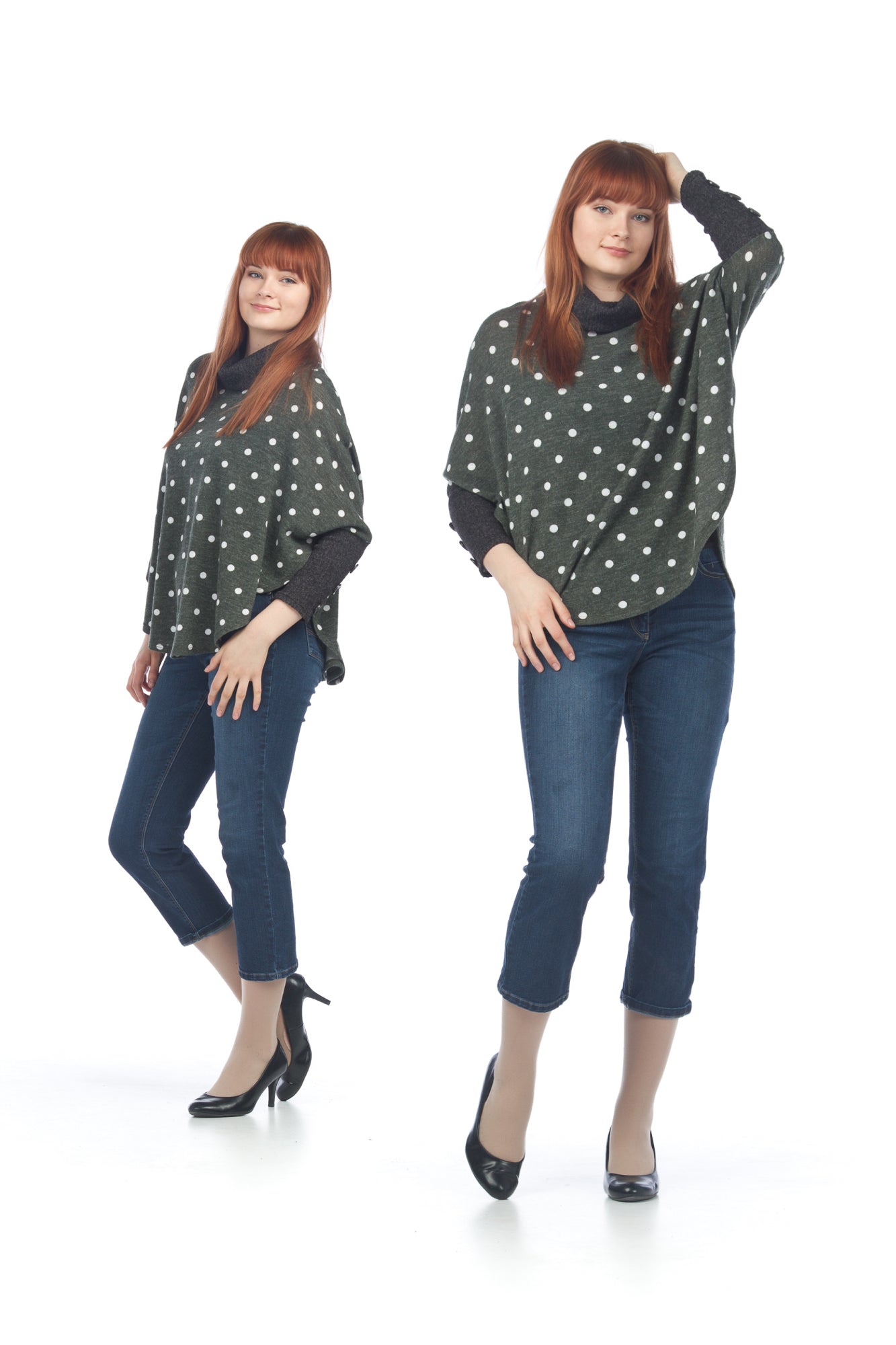 OLIV Polka Dot Poncho with Button Sleeve Detail