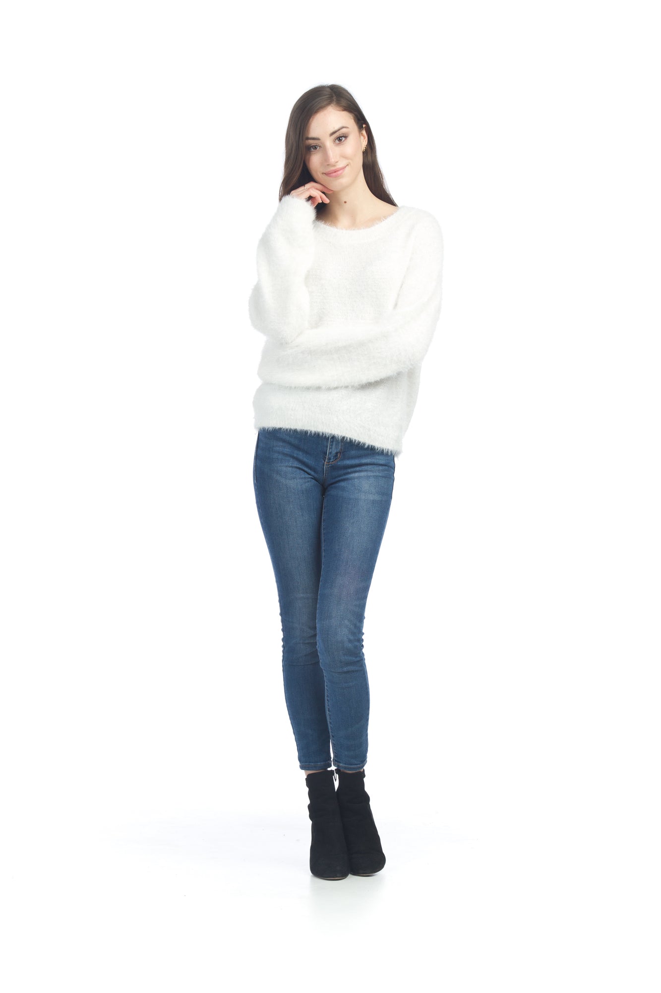 WHITE Lurex Infused Fuzzy Sweater