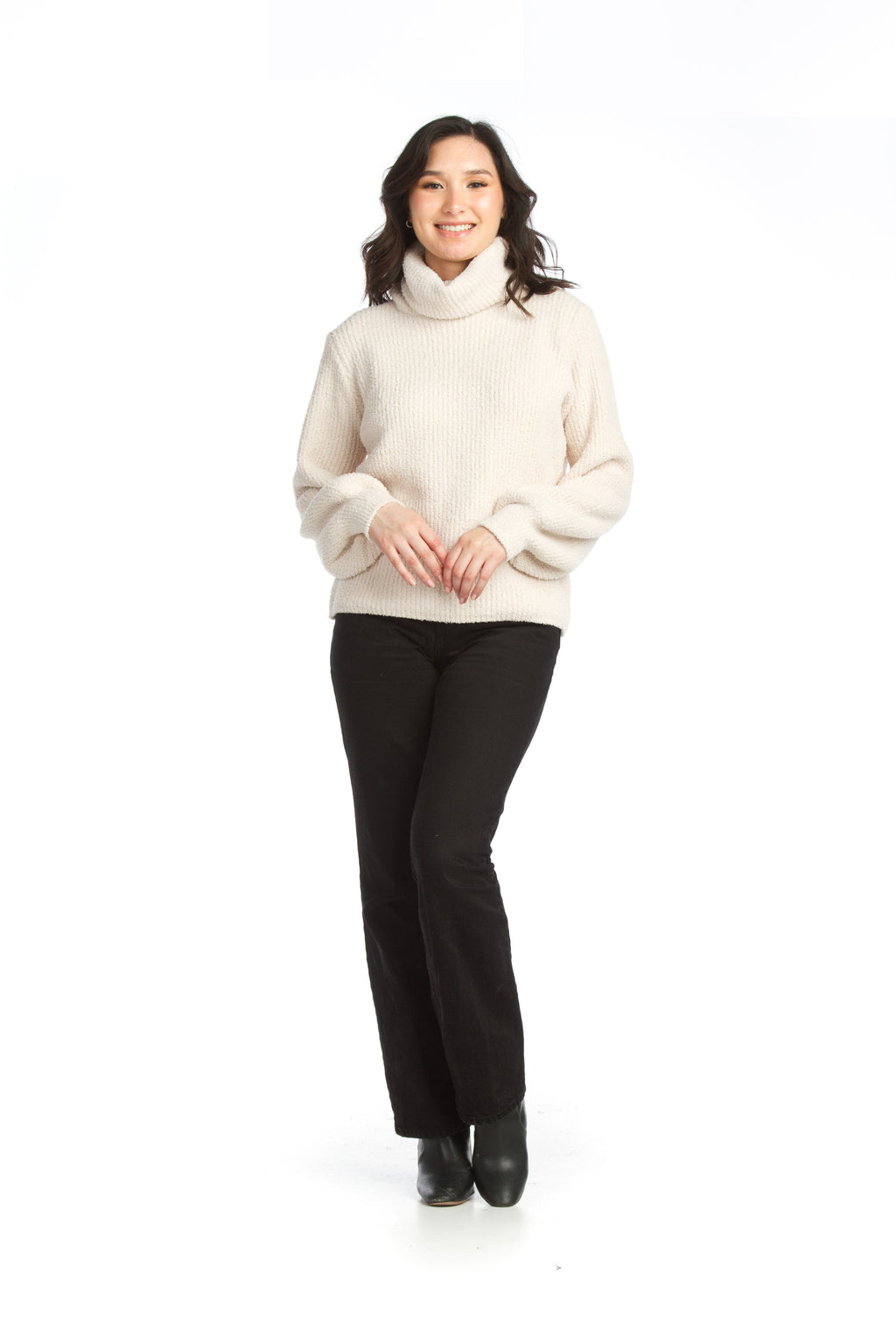 SEAF Chenille Cowl Neck Sweater  Bishop Sleeves