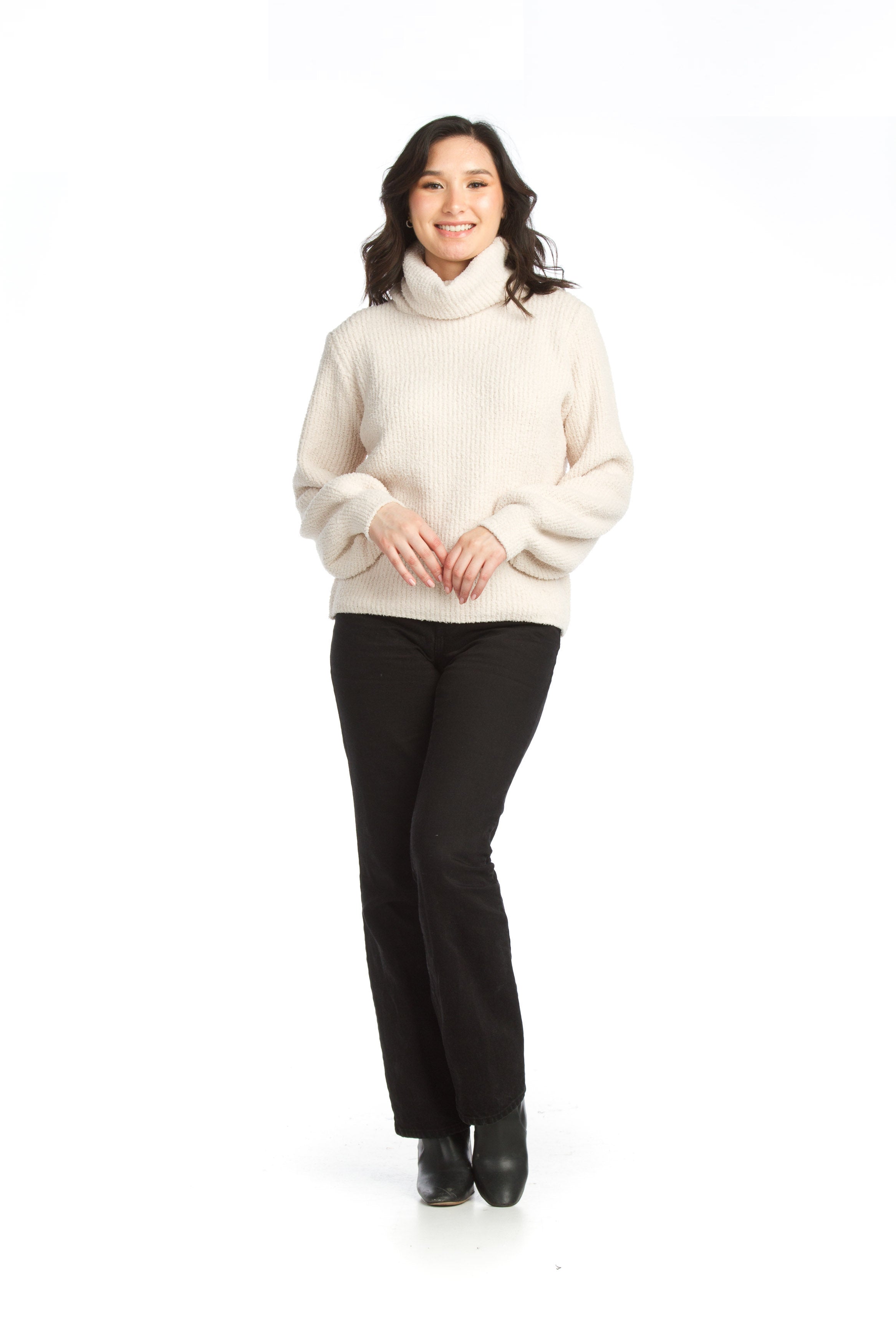 SEAF Chenille Cowl Neck Sweater  Bishop Sleeves