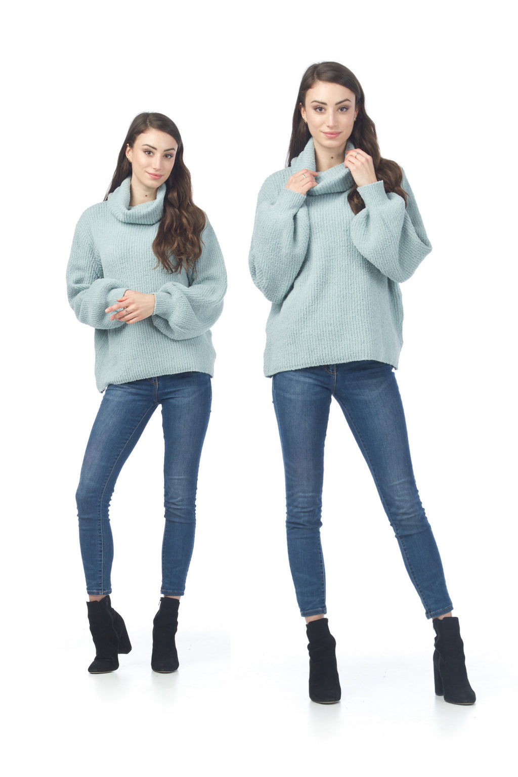 SEAF Chenille Cowl Neck Sweater  Bishop Sleeves