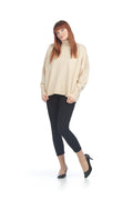 BEIGE Turtle Neck Sweater with Ribbed Detail
