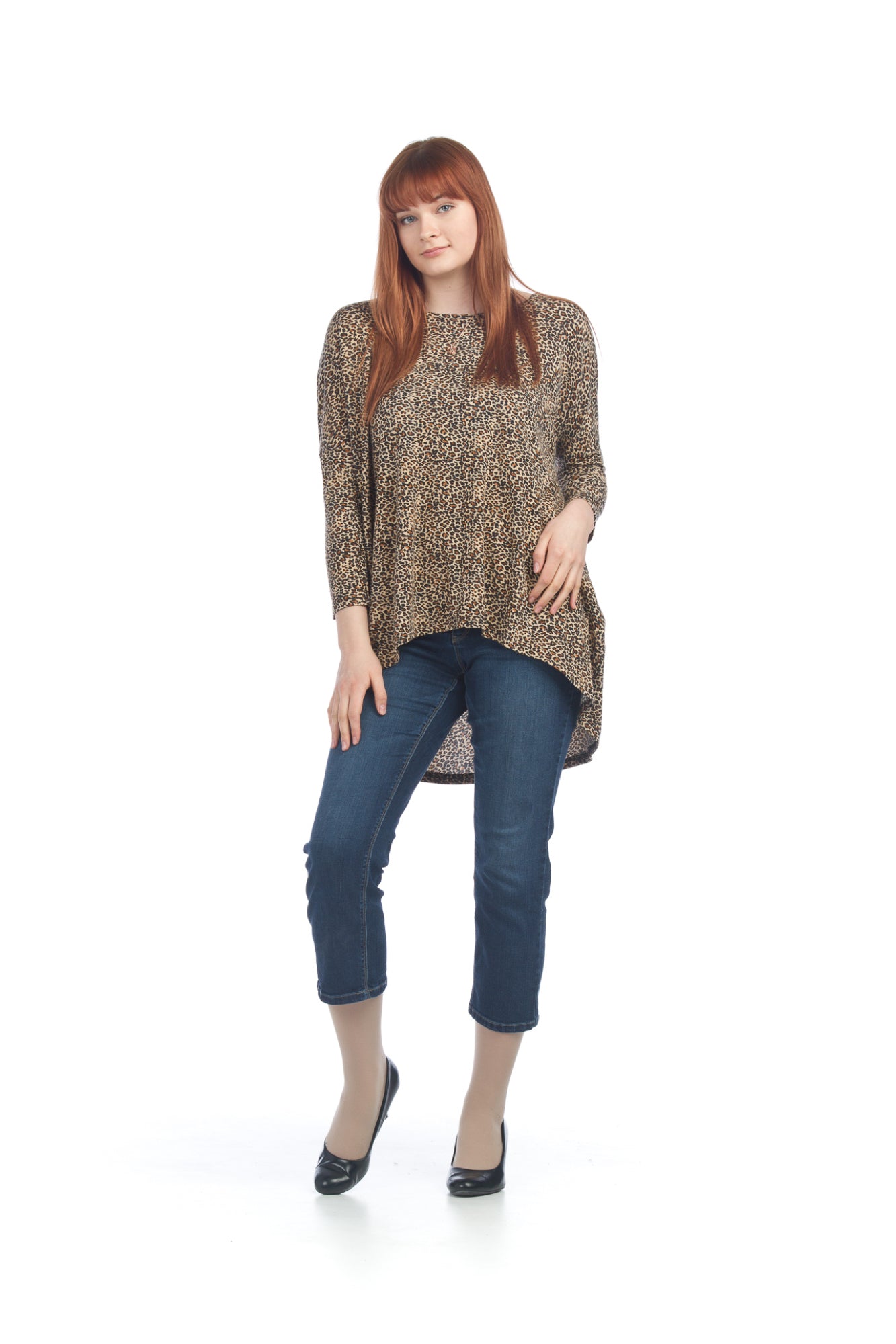 TAN Ditsy Leopard High Low Sweater